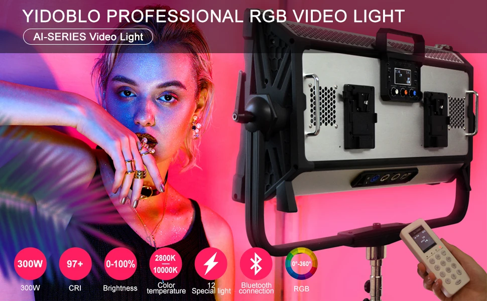 LED Panel Light Photography AI-3000C 300W 30000LM RGBW Video Light Kit with Softbox Film Camera Lighting