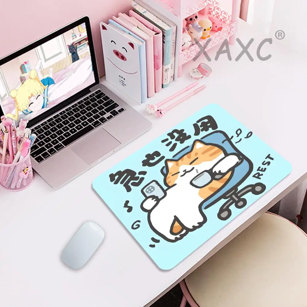 Mouse Pad  Cute Cat Illustration  Small Office Table Mats Computer Accessories Washable Non-slip Rubber with Precision Lock Edge