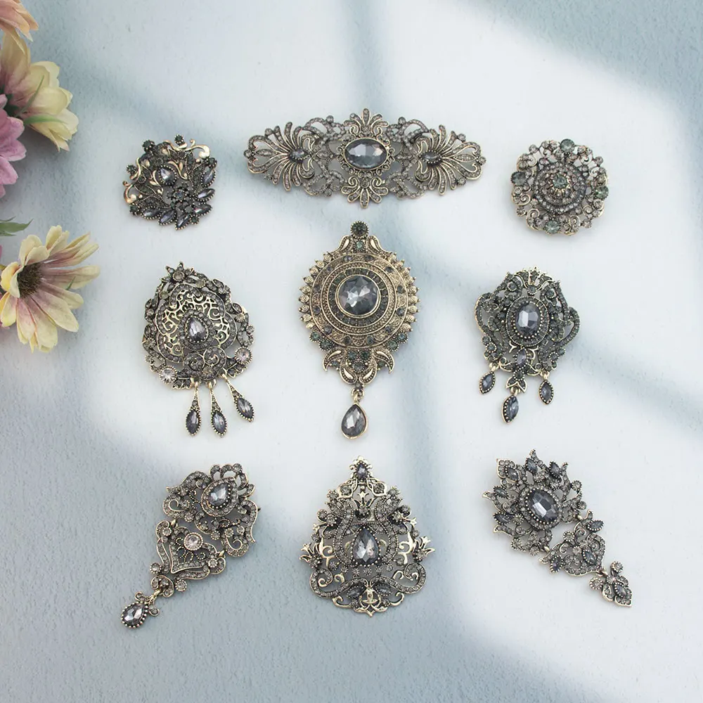 Broche turco vintage con pedrería Gary para mujer, joyería de boda tradicional nepalí de color oro antiguo