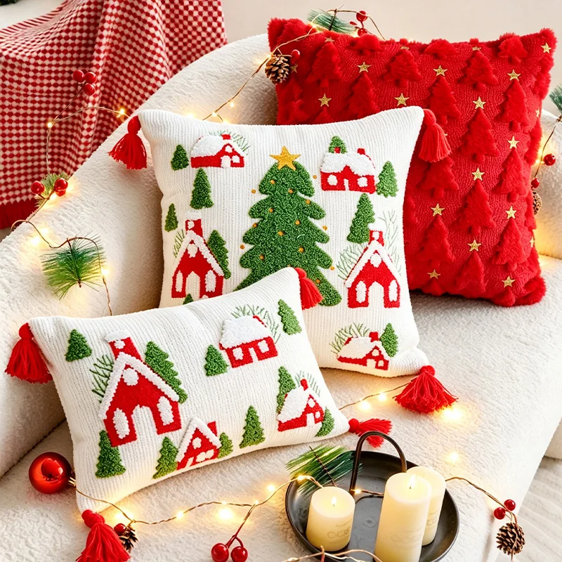 30x50/45x45cm Christmas Embroidery Throw Pillowcase Cojines Holiday Decoration Sofa Cushion Cover Vintage Headboard Pillow Cover