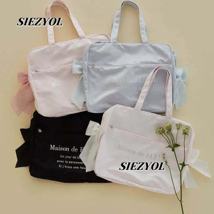 Handbag for Women Japanese Style New Arrival Daily Casual Cosmetic Bag Letter sweet Cute Double Bows Satin Travel Bags