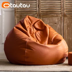 OTAUTAU 4ft Big Faux Leather Bean Bag Cover Without Filler Outdoor Beanbag Chaise Lounger Pouf Salon Game Movie Sac Puff DD004