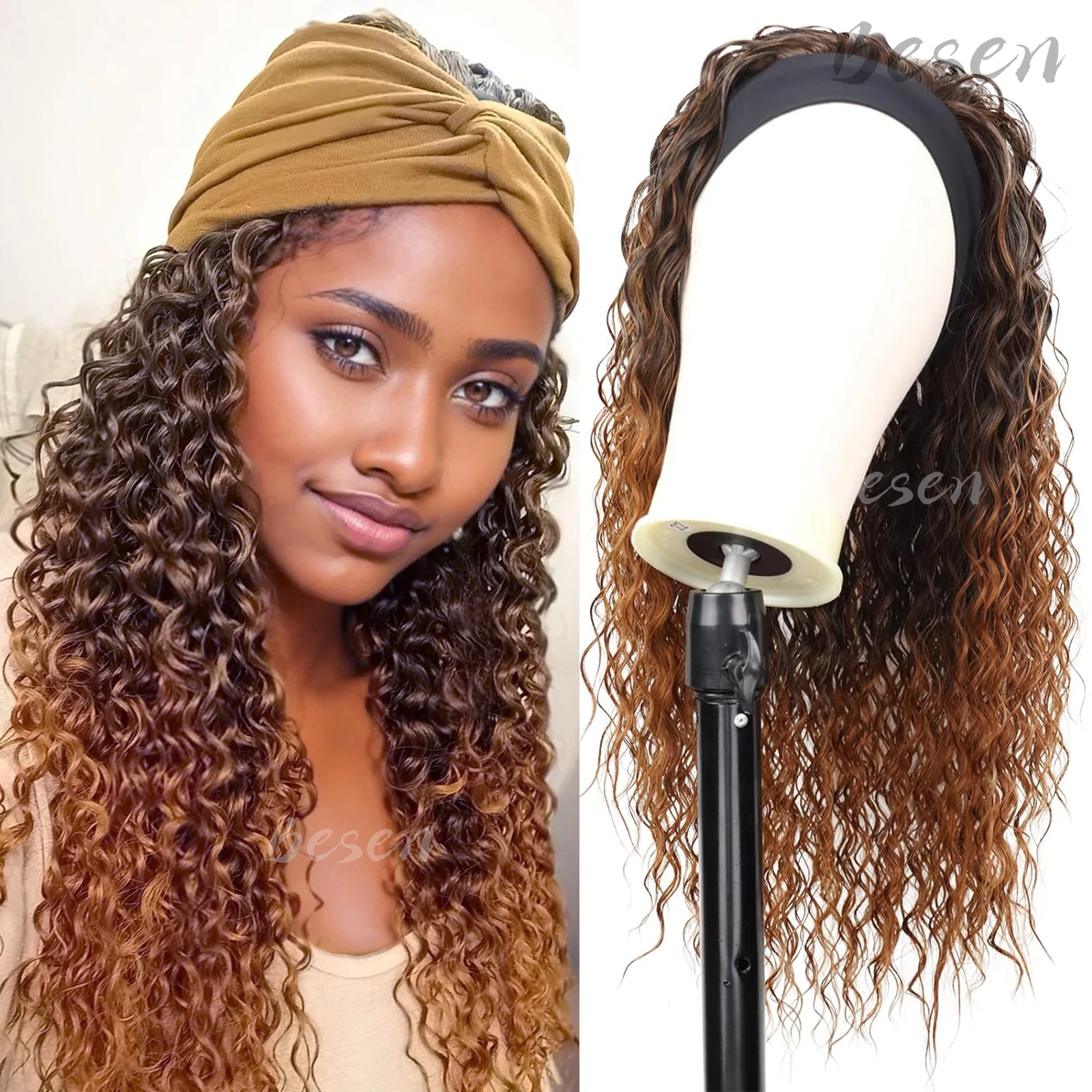 

Синтетические парики для женщин, длинная головная повязка с водной волной, для повседневного использования, для влажных и волнистых волос, с повязкой на голову