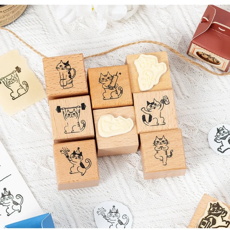 

Cute Cat Daily Wooden Seal Single Cat Diary Photo Album Diy Decorative Material Stamp