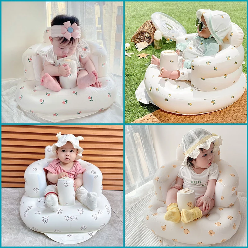 Baby Inflatable Sofa Portable Foldable Baby Sofa PVC Multifunctional Seat Practice Sitting Bath Stool Children Bath Chairs