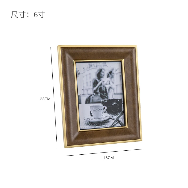 Luxurious retro pure copper leather photo frame ornaments modern personality living room study bedside table home decorations