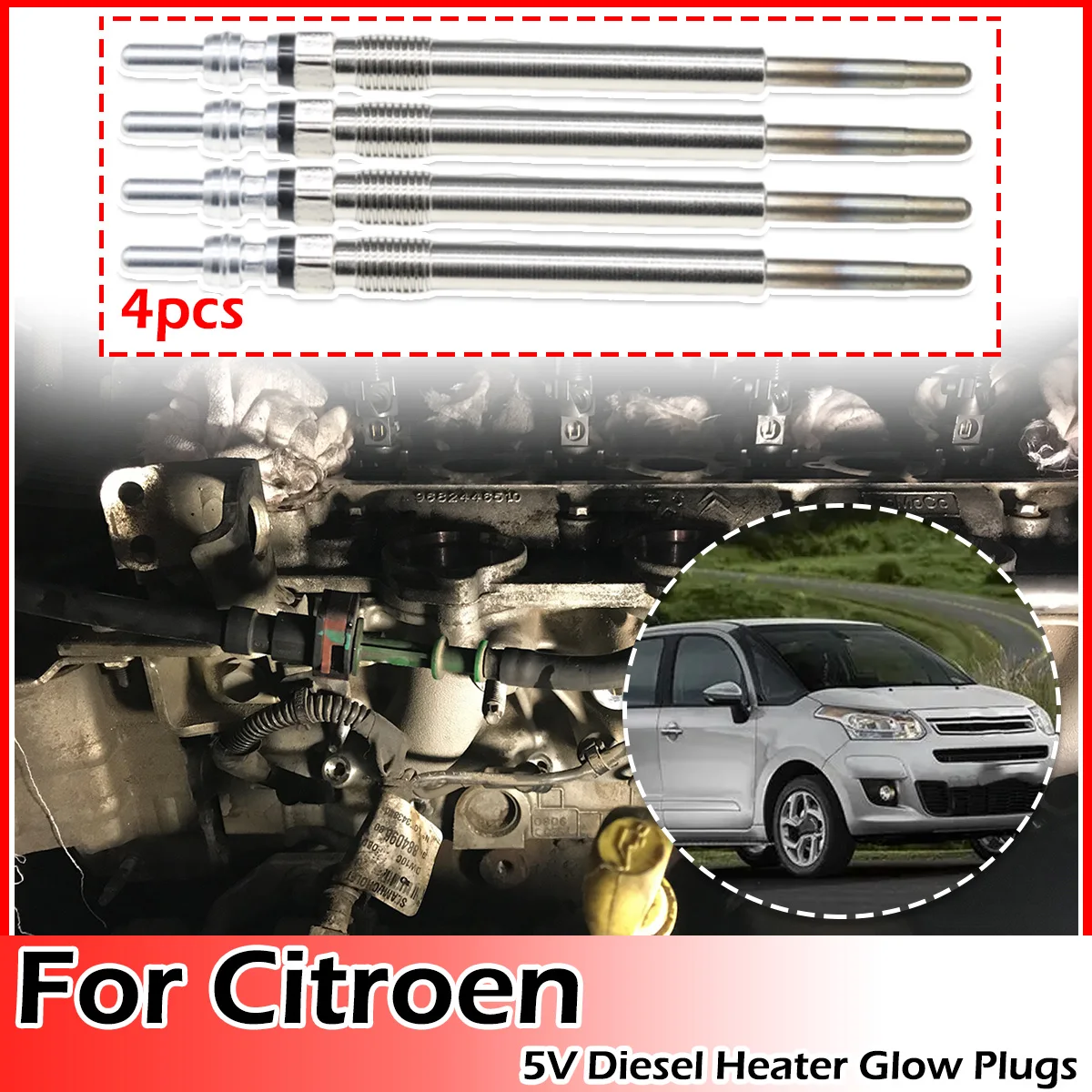 

4PCS Diesel Heater Nickel Plating Glow Plugs 5V Car Replacement parts For Citroen Berlingo C-Elysee C3 SC C4 C5 C8 DS3 Dispatch