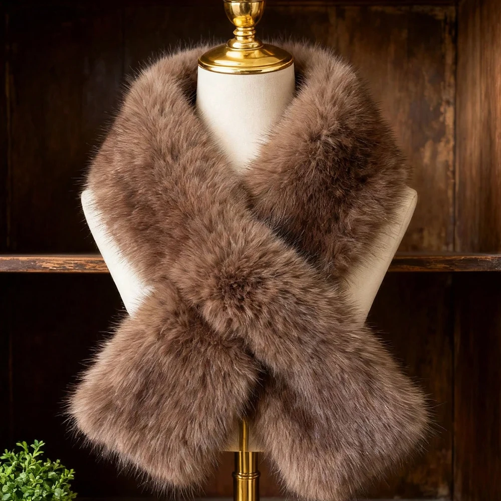 Women's Imitation Rabbit Fur Solid Color Double-sided Plush Scarf Warm Plush Neck Scarf for Autumn Winter Warm Decoration Scarf