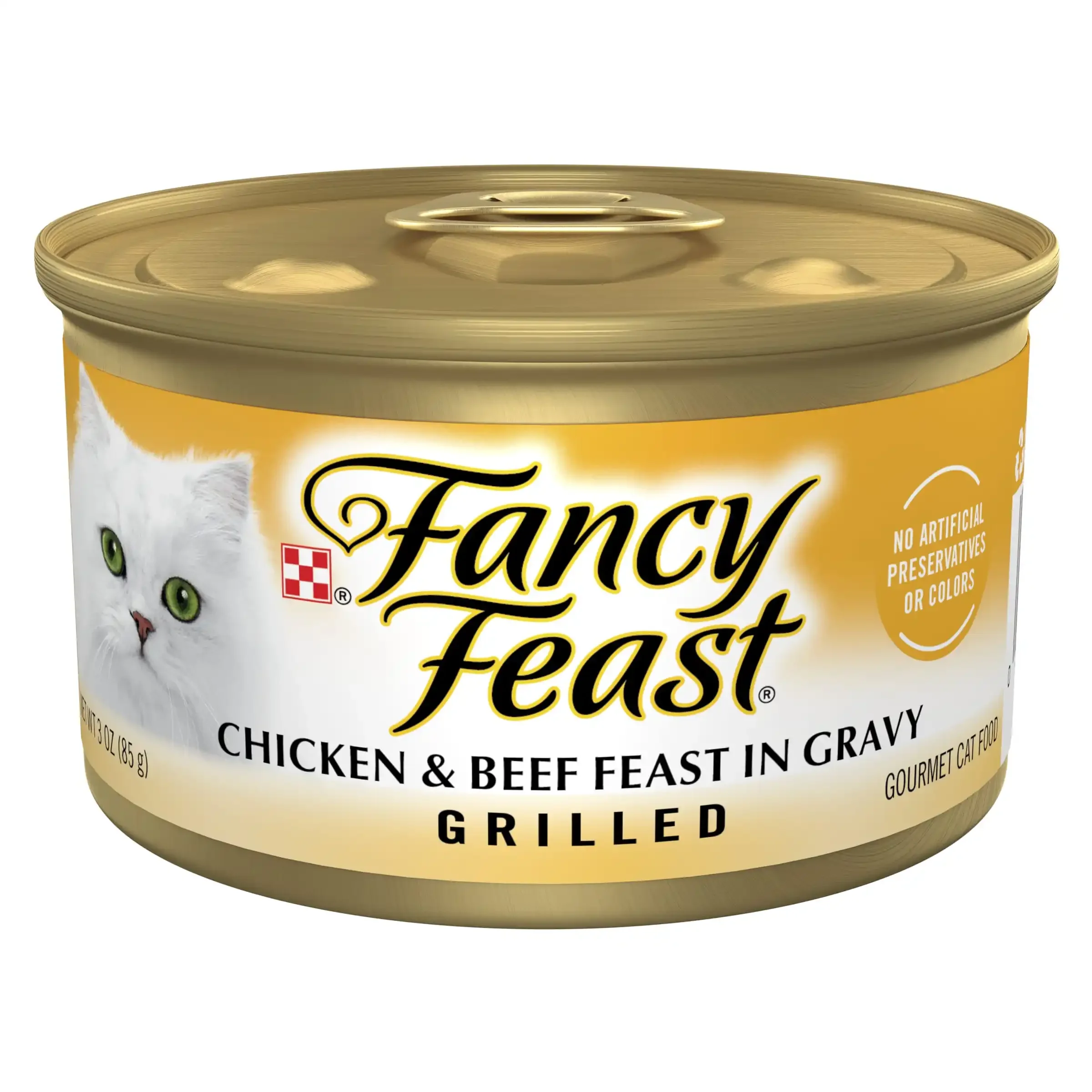Grilled wet cat food with chicken and beef in savory gravy — 3 oz cans, pack of 24