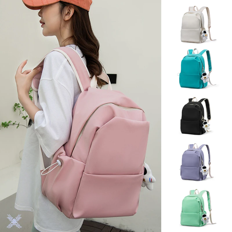 

Classic Plain Backpack Girls College Style College Student Fashion 15.6-inch Water-Repellent Casual Trendy Oxford Cloth Backpack