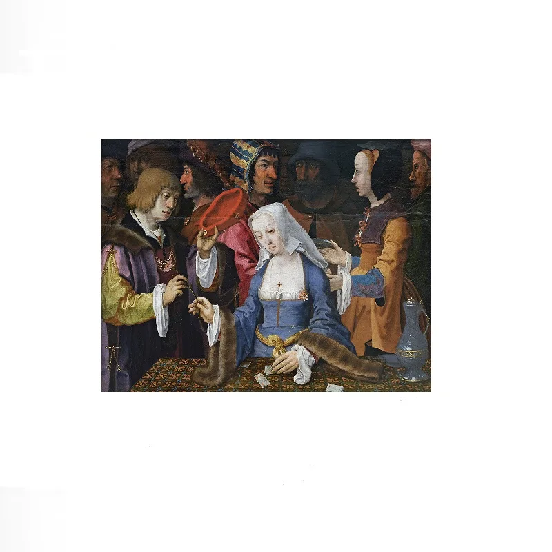 Lucas van Leyden Fortune-Teller with a Fool, Art Print Canvas Poster, Living Room Decor, Home Wall Picture