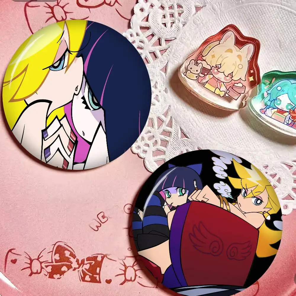 Anime P-Panty And Stocking With Garterbelt Button Pin Handmade Brooch for Clothes Badge Backpack Decoration Jewelry Accessories