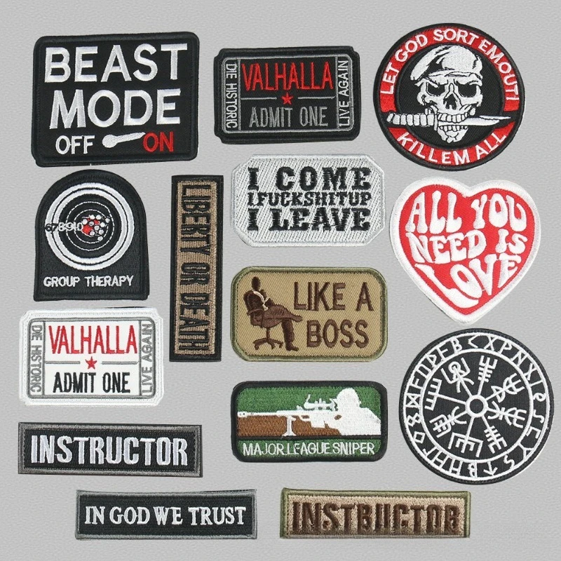 Hook and Loop Round Cloth Embroidery Letter Love Skull Hook Hair Spot Clothing Accessories Factory Direct Sales Patches Patch