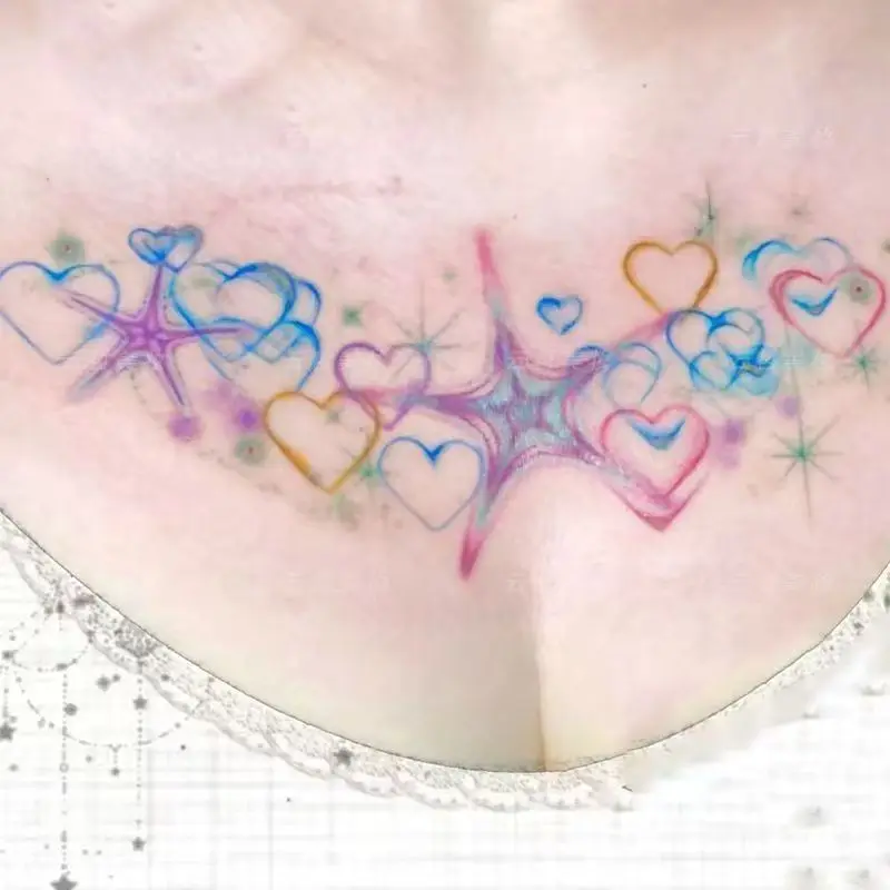 Bubble Heart Temporary Tattoo for Woman Art Tattoo Sticker Children Cartoon Stars Tattoos Waterproof Fake Tattoo Cover Scars