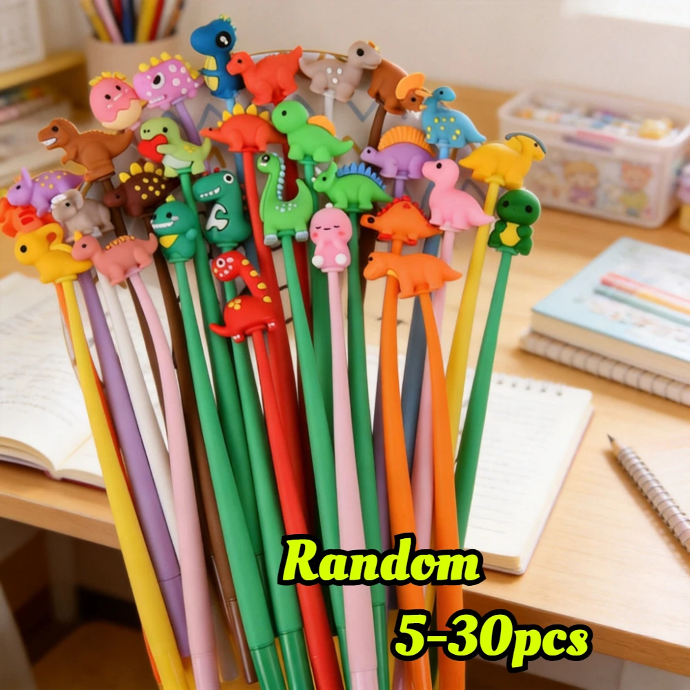 5-30pcs Dinosaur Wobble Gel Pen, Silicone Shaking Topper Black Ink Ballpoint Pen, Cute Stress Relief Student Stationery Gift