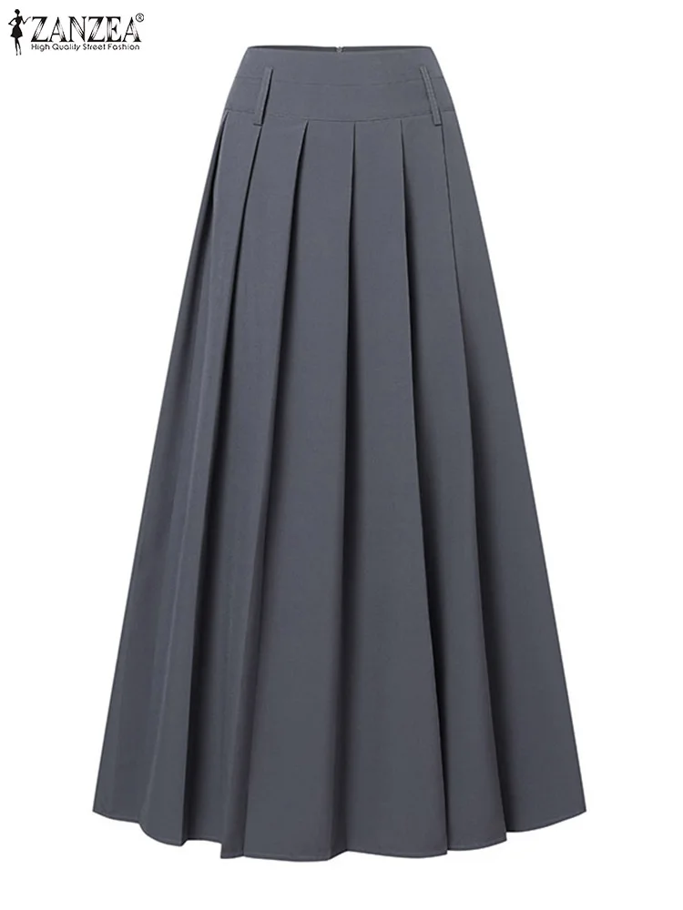 2024 ZANZEA Women Fashion Long Pleated Skirt Elegant High Waist Solid Party Maxi Skirts Casual A-line Faldas Saia Holiday Jupe