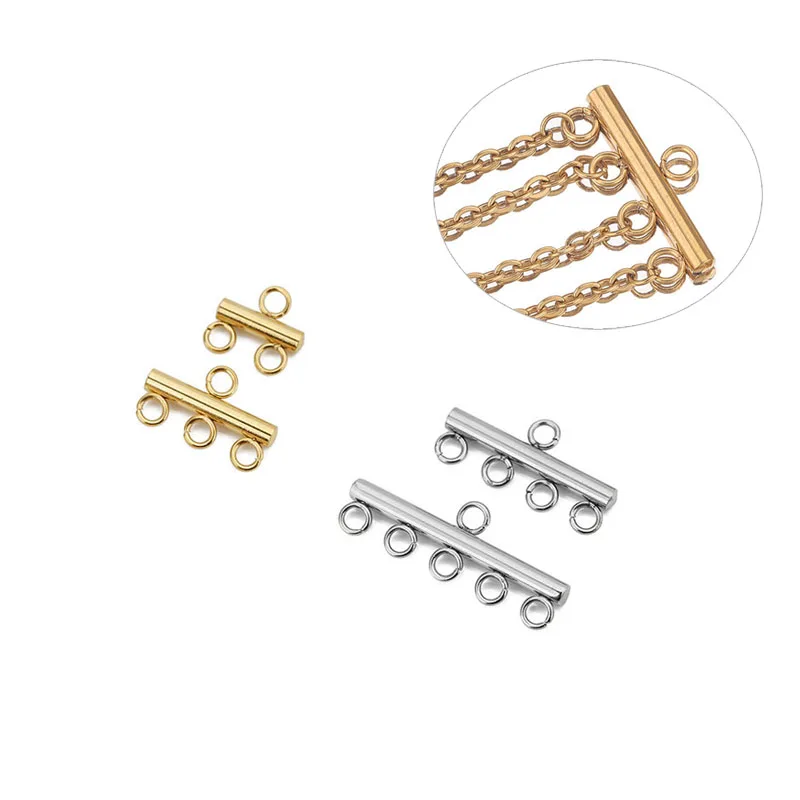 

5 Pcs Stainless Steel Straight Bar Multi-Hook Connectors, DIY Jewelry Pendants Tassels with Multi-Row Jump Rings for Necklace