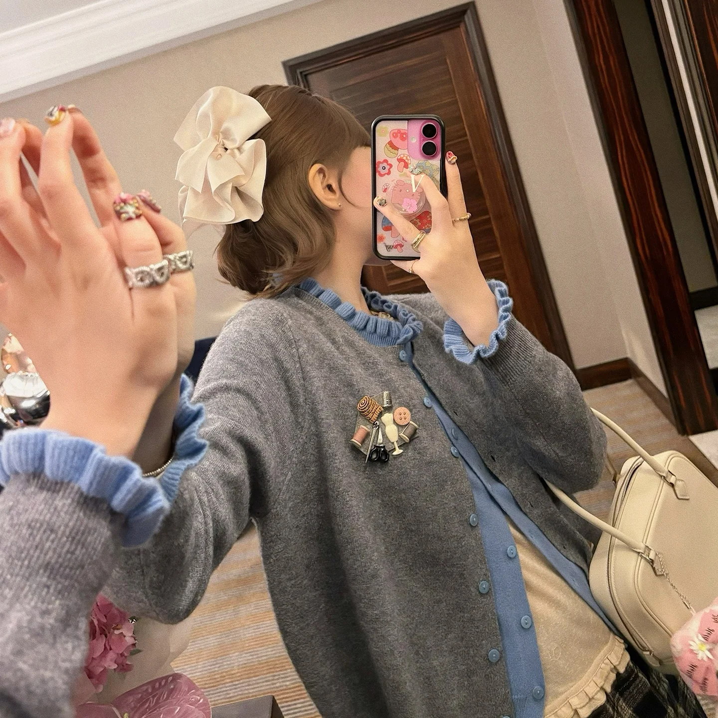 

Vimasoo Wool Blend Knit Sweater Cardigan with Lace Trim Color Blo Design Inner Wear Outer Wear Suitable for Autumn