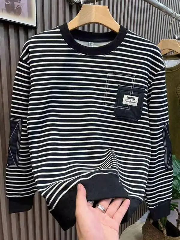 

Весенне-осенняя новая стильная мужская толстовка с длинными рукавами, повседневная толстовка с лоскутными рукавами в полоску, облегающий топ, модная универсальная толстовка