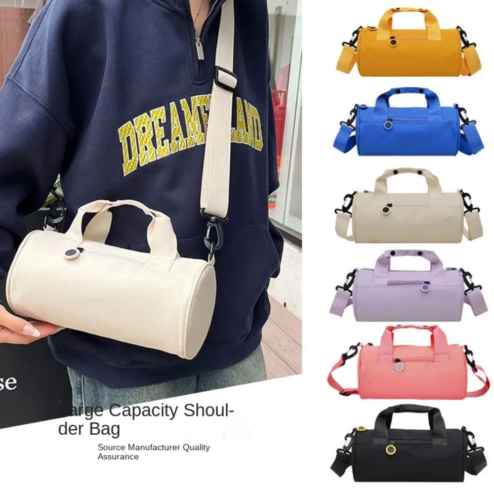 

One Shoulder Cylinder Gym Bag Solid Color Nylon Women Crossbody Bag Waterproof Large Capacity Fitness Yoga Storage Bag Travel