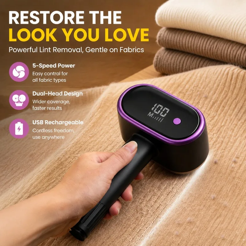 Universal Dual-head Rechargeable Lint Trimmer Simple Household Electric Fabric Shaver Efficient Garment Fuzz Removal Tool