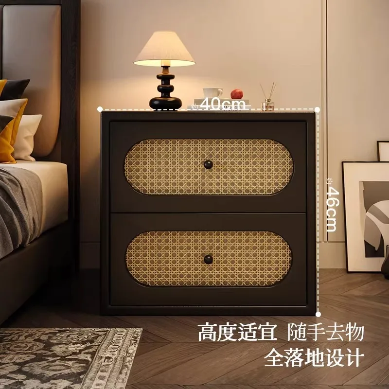 Medieval French Retro Rattan Solid Wood Bedside Table Small Home Bedroom 2026 New Light Luxury High Sense