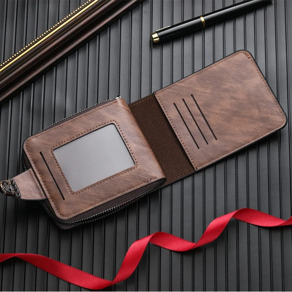 

Card Bag Zipper Men's Wallet Solid Color Buckle Business Wallet Foldable Multiple Card Slots Leather Coin Purse Daily