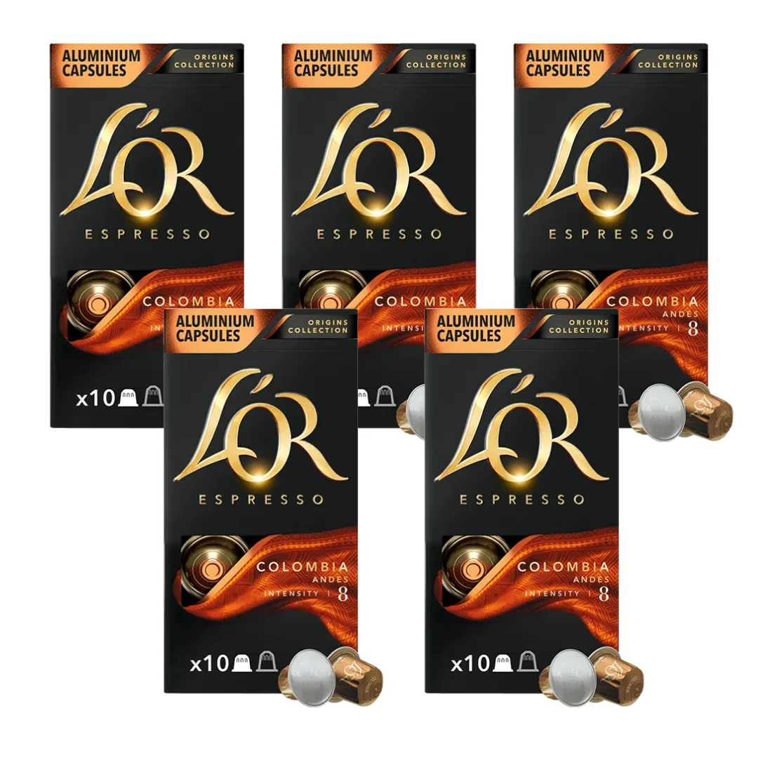 Pack 5 x L'OR Cafe Espresso Cápsulas Colombia 10 Uds Compatibles con Maquina Nespresso - Qumir