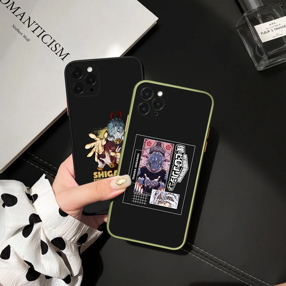 For iphone 16Pro 15 Pro 14 13 12 Mini 11 7 8 16Plus XS Max XR My Hero Academia Anime Frosted Translucent Cover Black Phone Cases