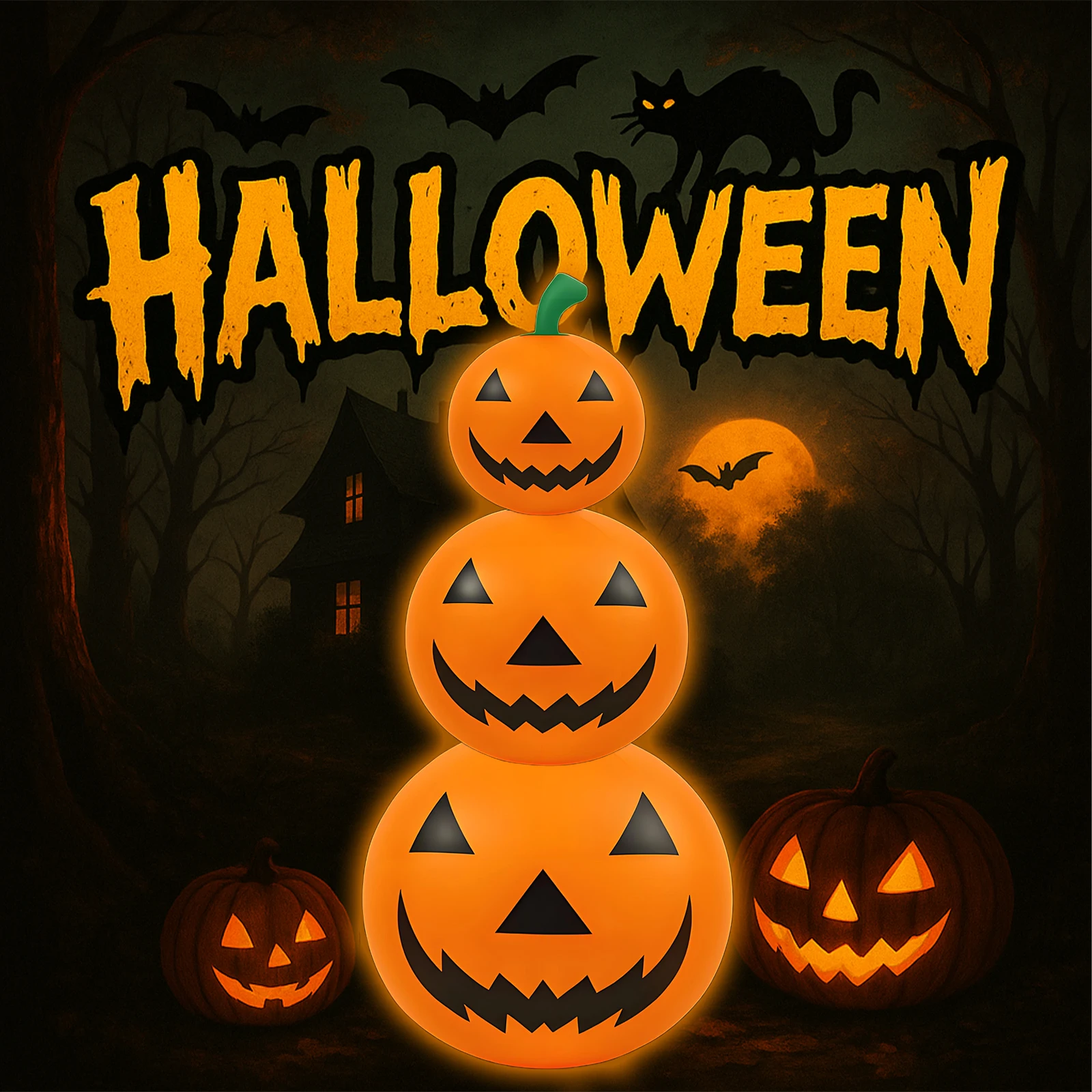 Halloween-Kürbis-Geister-Ornamente, aufblasbare PVC-wasserdichte gruselige Gesichter-Halloween-Dekoration für Garten, Zuhause, Party