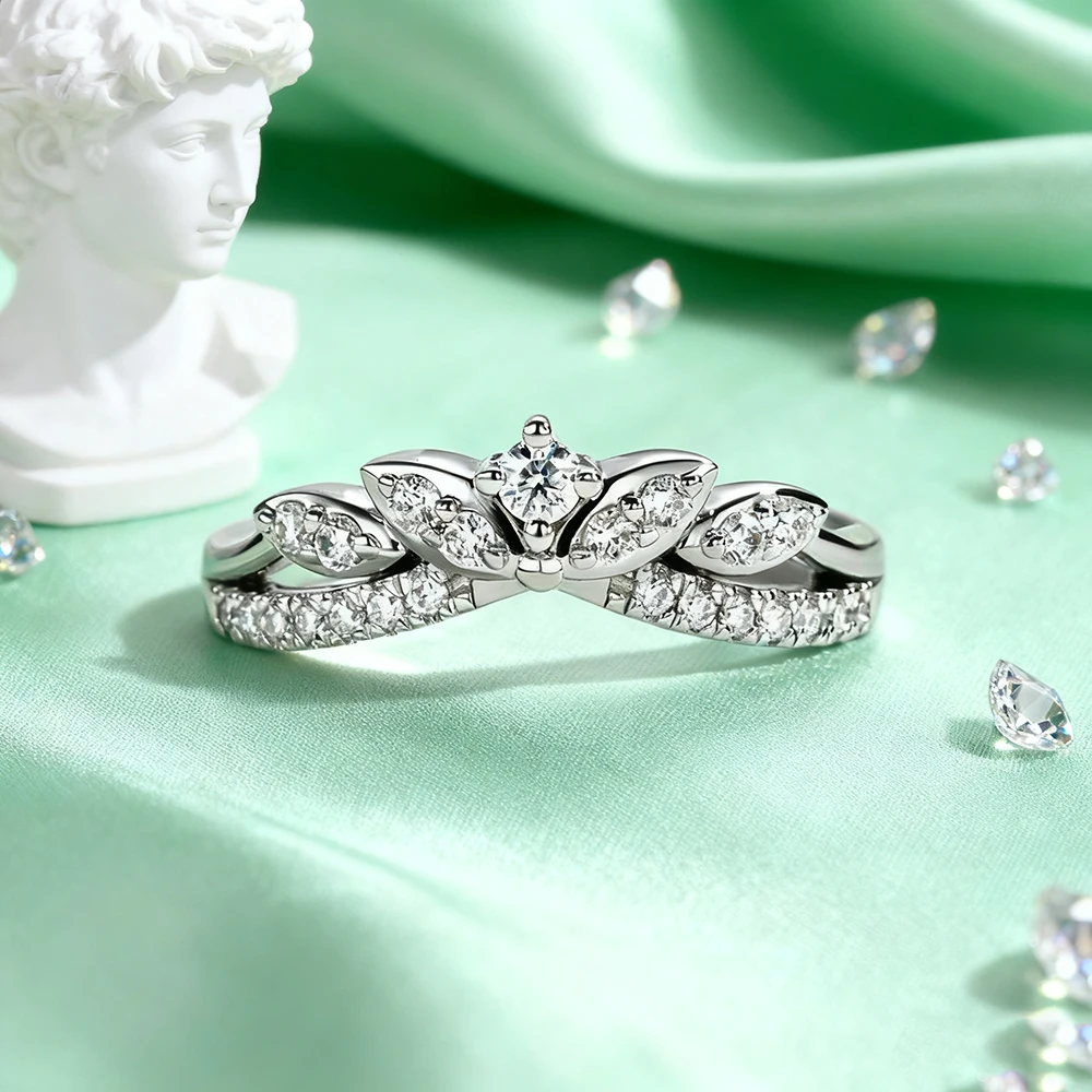 TEMGF 여성용 풀 모이사나이트 반지 925 실버 크라운 프로포즈 약혼 반지 신부 웨딩 고급 반짝이는 보석 테스트 통과
