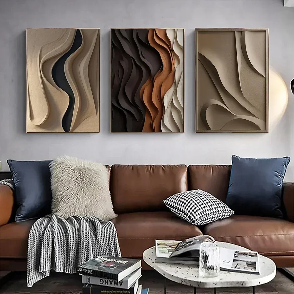 Moderne minimalistische abstrakte D Vision strukturierte Falten Leinwand Wandkunst Poster Drucke für Schlafzimmer Wohnzimmer Home Decor
