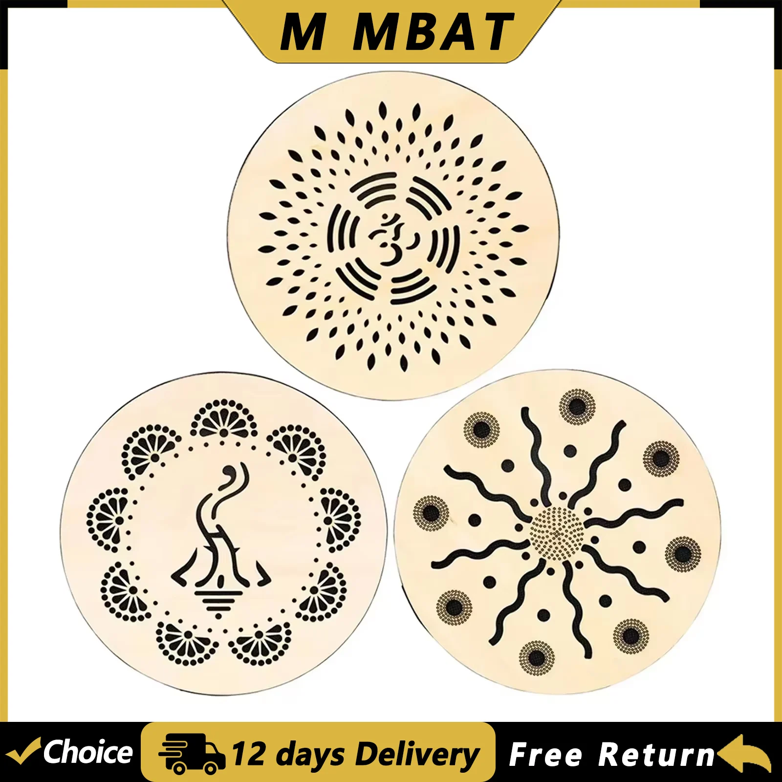 M MBAT Tambourine 8/10/12 Inch Wooden Handbell Hand Drum Stream Sound Tambourine for Concerts Game Dance Percussion Instrument