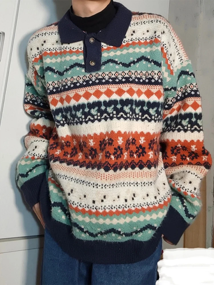 

Trendy Loose Knitted Sweater Collared ex Autumn Winter Casual Vintage Couple's Base Layer Japanese Sle Student Wear