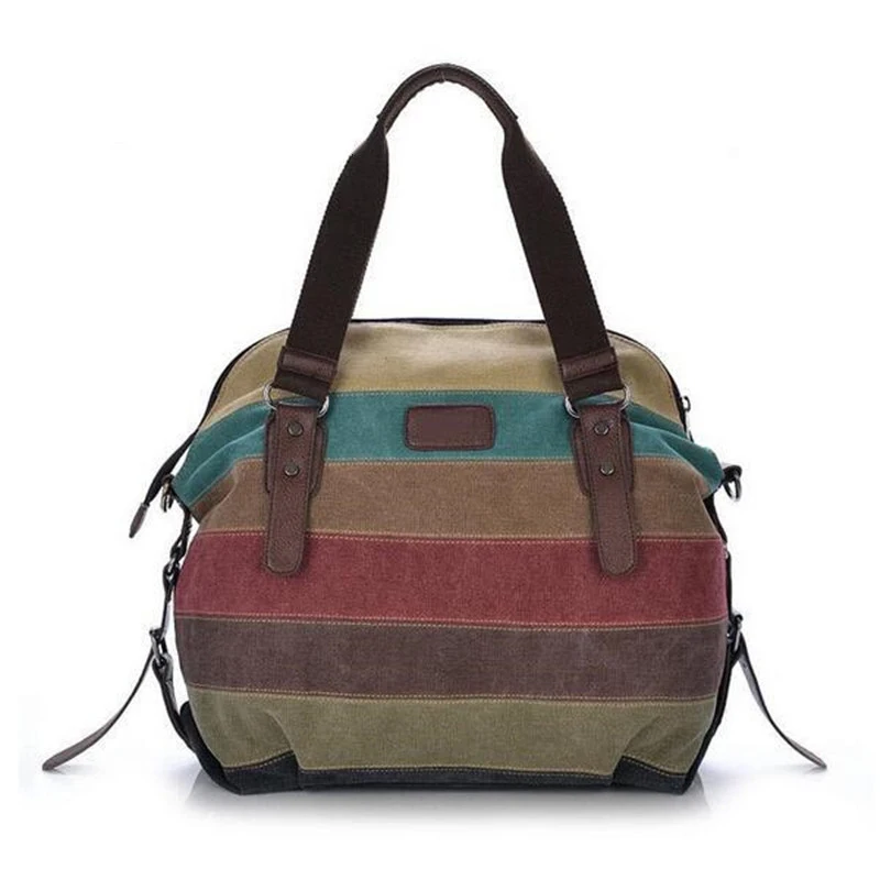Canvas-Tragetaschen, gestreifte Damenhandtasche, Patchwork-Regenbogen-Umhängetasche, modische weibliche lässige Umhängetasche – Detail 14
