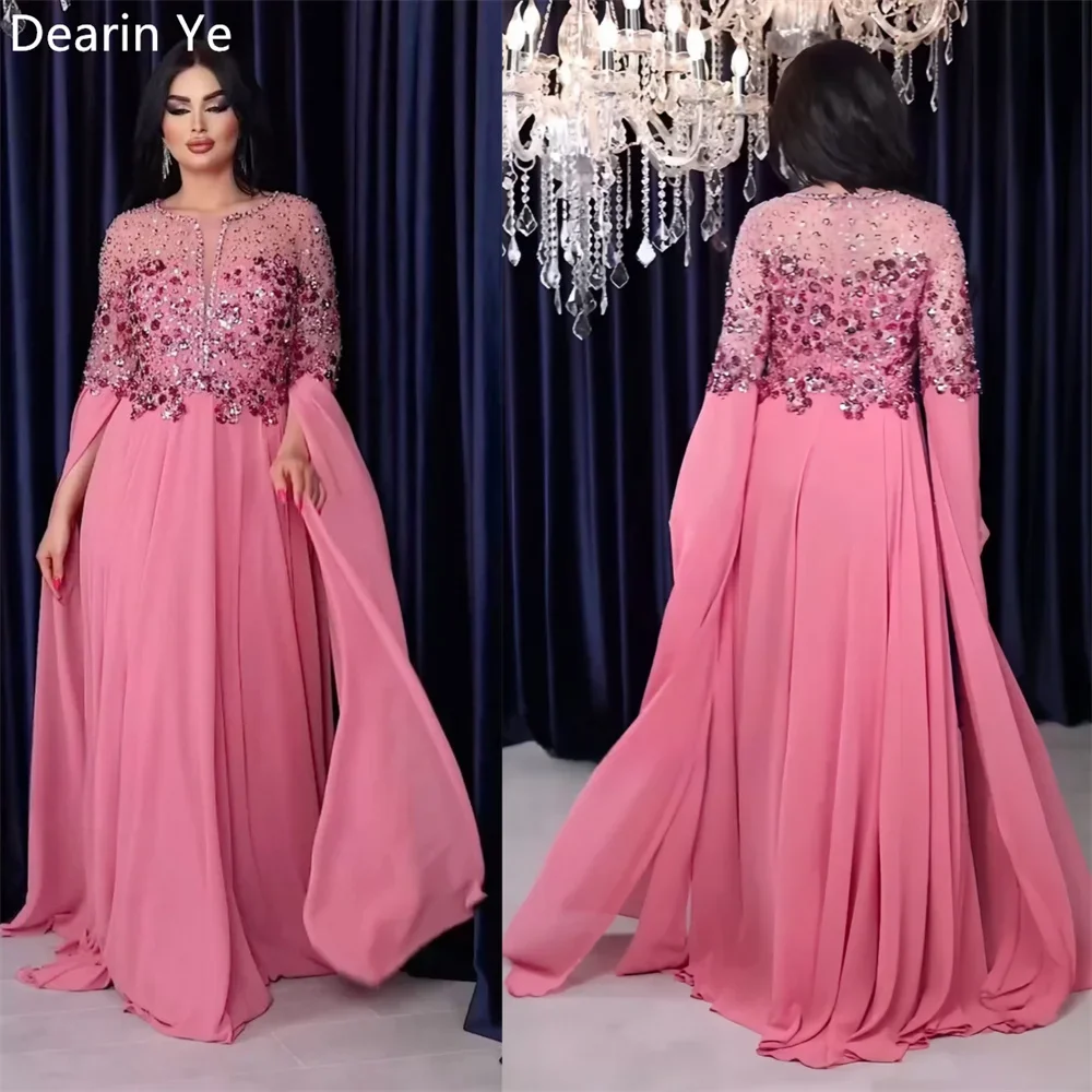 

Customized Saudi Arabia Formal Dress Dearin Scoop Neckline A-line Floor Length Skirts Sequin Layered Draped Tulle Bespoke Occasi