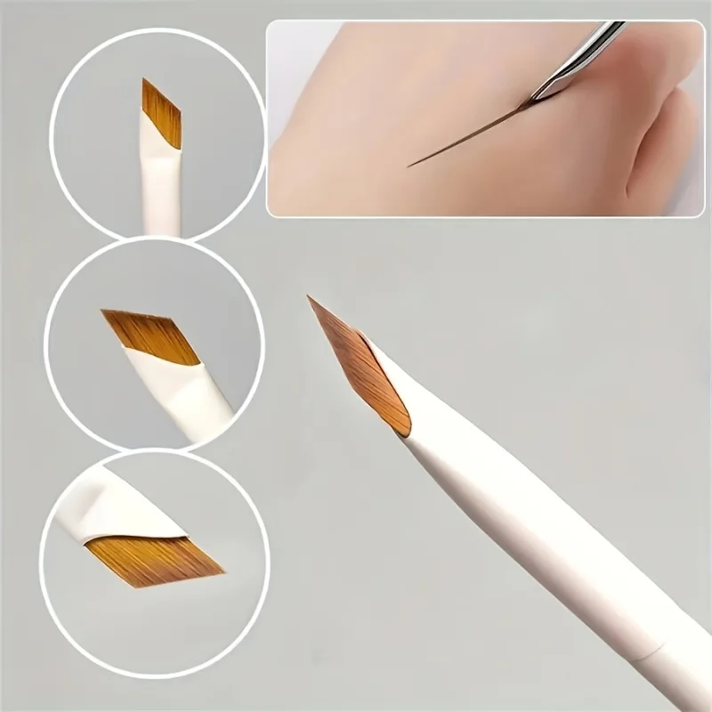 1 Porcelain White Diagonal Eyeliner Pencil And Eyebrow Brush Set - Nylon Brush, Suitable For All Makeup - Ideal For Beginners
