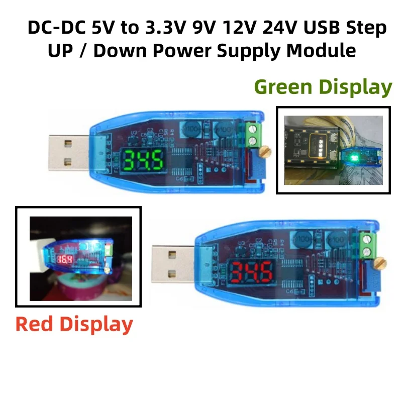 DC-DC 5V bis 3,3V 9V 12V 24V USB Step Up/Down Netzteilmodul, einstellbarer Boost-Buck-Konverter, Ausgang 1,0V-24V mit Gehäuse