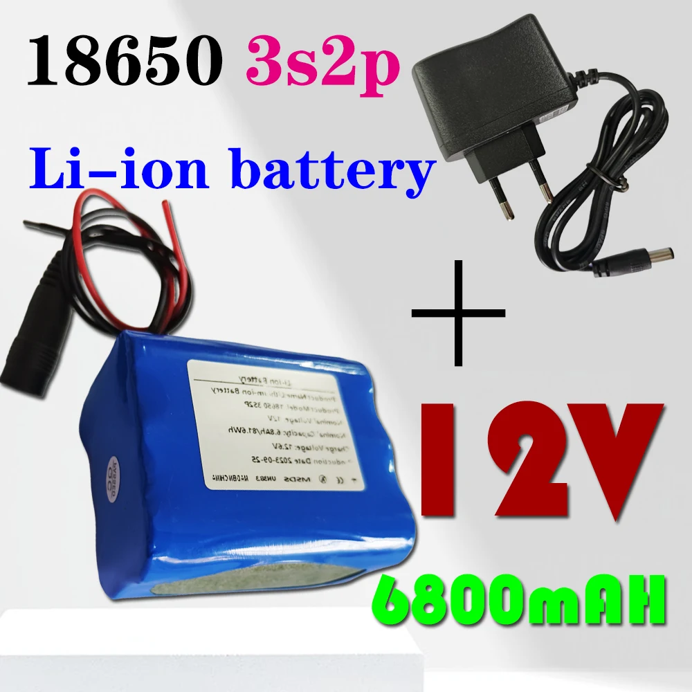 12V 6800mAh 18650 Rechargeable 3S2P Battery Pack  Suitable for Projector, Speaker, And Wireless Monitoring Battery Replacement