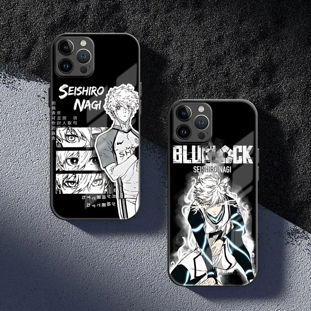 Nagi Seishiro anime Blue lock telefoonhoesje voor iPhone 17 16e 15 14 13 12 11 X XR XS Plus Mini Pro Max glas magnetisch hoesje
