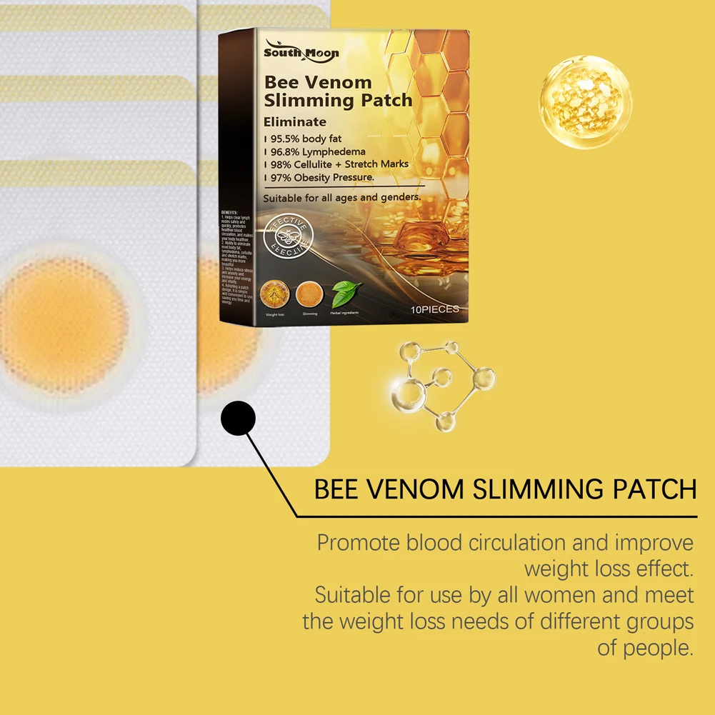 10Pcs Bee Venom Slimming Patches Body Shaping Bee Venom Lymphatic Drainage Slimming Patch Belly Slimming Patch for Female Male