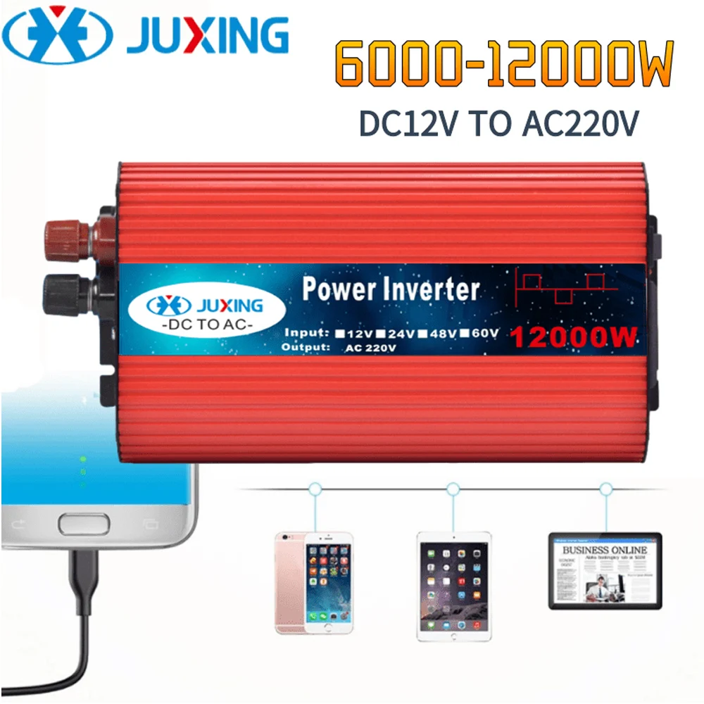 JUXING 12000W/10000W/8000W/6000W Car Power Inverter DC 12V To AC 220V, With Dual USB Ports And Universal Socket