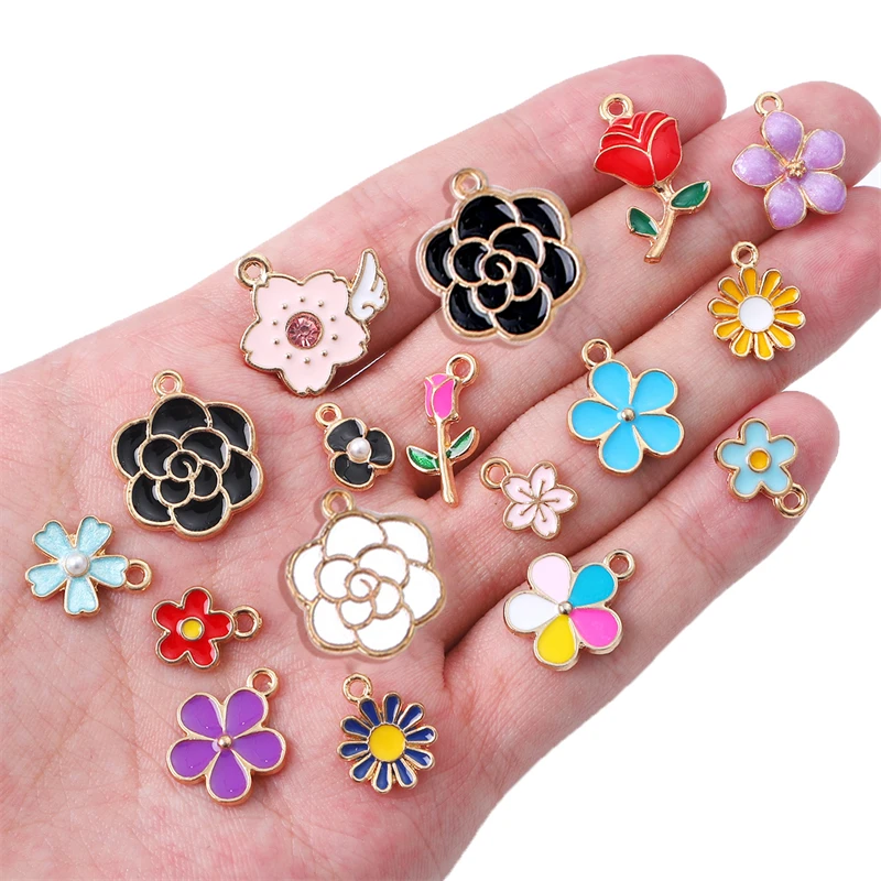 10pcs Random Mixed Styles Enamel Charm Heart Flower Cross Cat Butterfly Pendants for Bracelet Necklace DIY Jewelry Craft Making