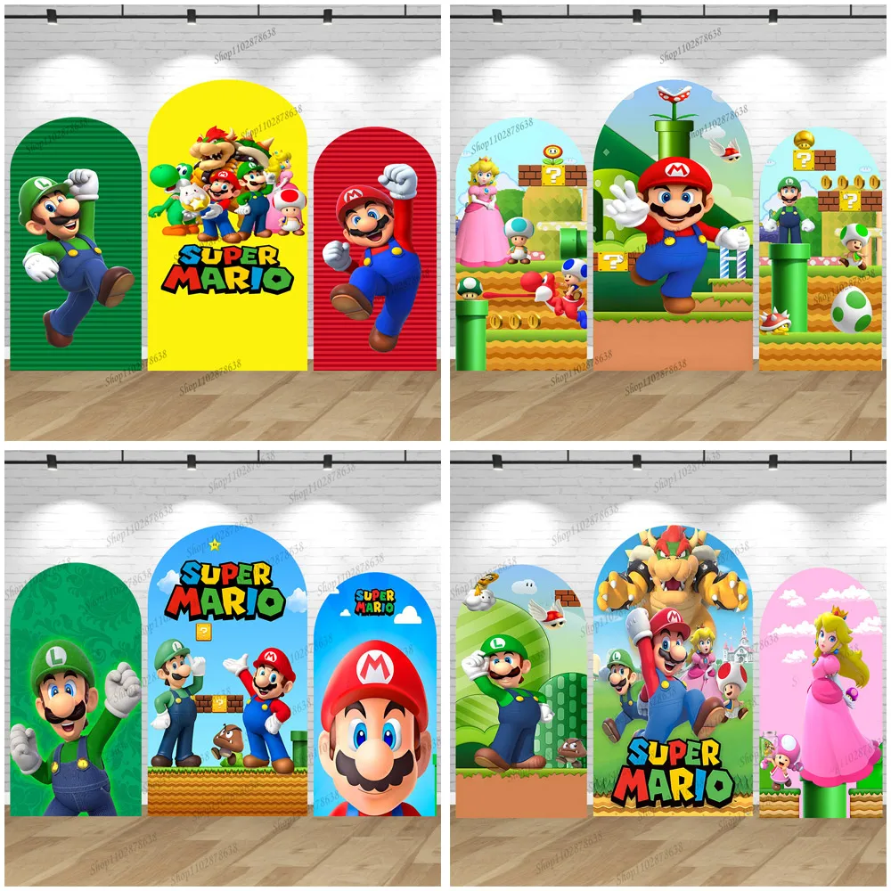 

Arch Backdrop Super Mario Birthday Party For Boys Luigi Peach Princess Photography Background Cover Wall Decoration Banner