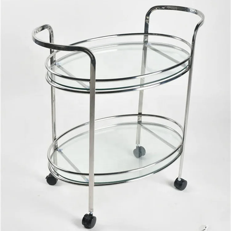 Luxury Silver Metallic Glass Bar Trolley Serving Wine Trolley Stainless Steel Beverage Trolley Hotel Restaurant Wedding Party