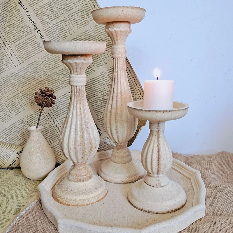 Vintage Wooden Candlestick Tray Handmade Table Desktop Decoration Candlestick Holder Plain Decorative Ornament Photography Props