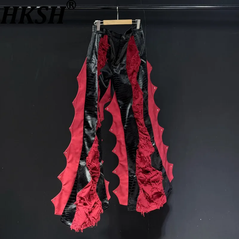 

HKSH Spring Autumn Men Tide Punk Niche Design Deconstructed Patchwork Casual Patchwork Leather Pants Women Loose Trendy HK20473