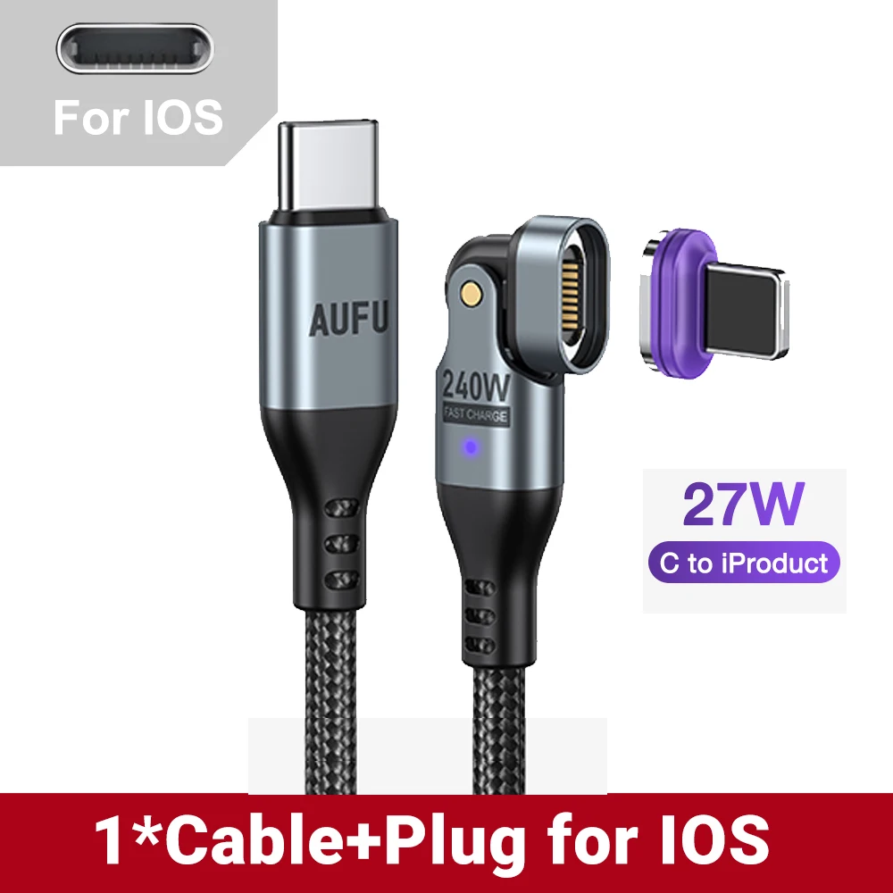 AUFU 16pin 180 Drehen Magnetische Kabel 240 W Schnelle Lade Micro USB Typ C Kabel Für iPhone Xiaomi Samsung Magnet USB Telefon Kabel