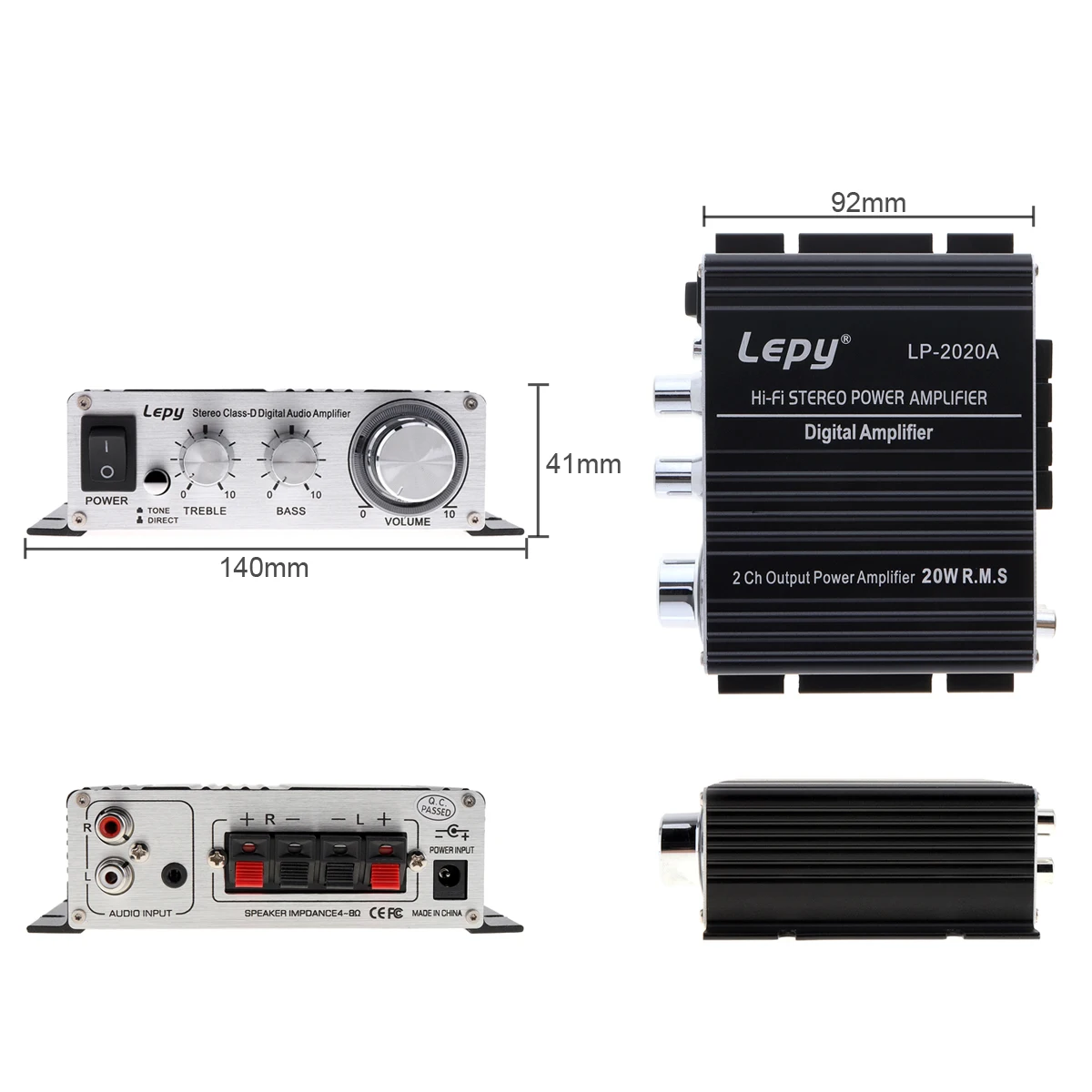LP-2020A 20W x 2 2CH Stereo Class-D Digital Car Amplifier DC 12 - 13.5V Hi-Fi Stereo Amplifier with Over-current Protection