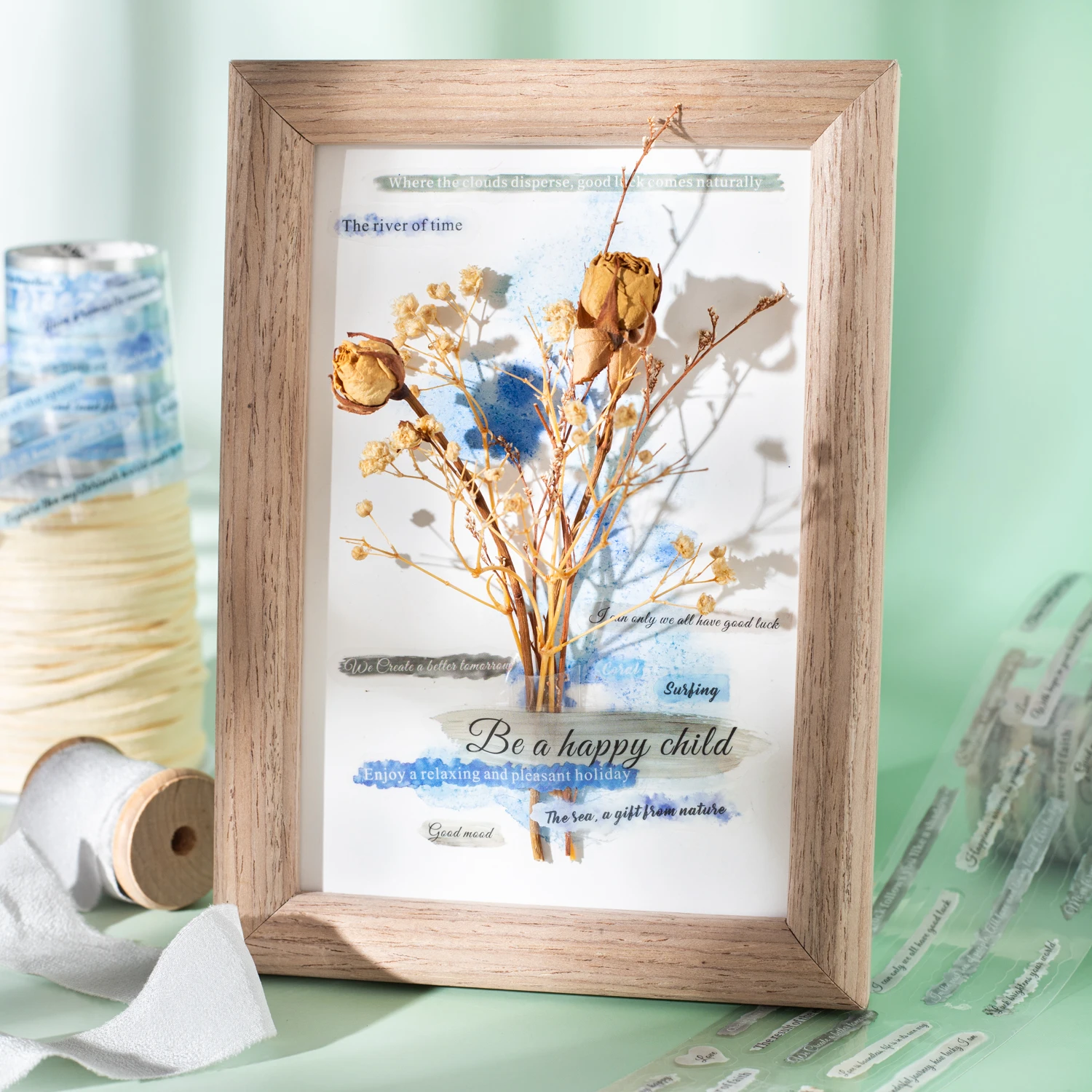 50 มม.* 200 ซม.สีไม่มีที่สิ้นสุด Series Vintage ข้อความภาษาอังกฤษภูมิทัศน์เทป PET Creative DIY Journal วัสดุ Collage เครื่องเขียน